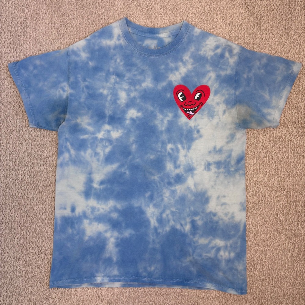 Keith Haring Blue Tie Dye Heart Graphic T-Shirt Mens Medium Ripple Junction - Picture 2 of 11